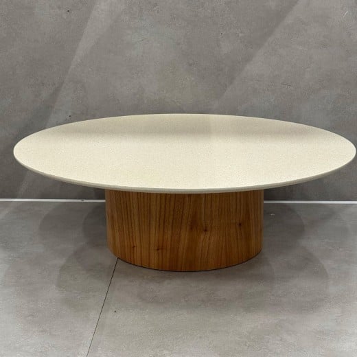 Mesa de Centro Zidara Tampo Redondo em Mineral Base Cilíndrica em Lâmina Cinamomo Design by Studio 3 Design