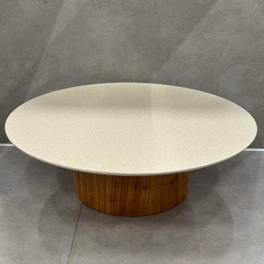 Mesa de Centro Juquehy Tampo Redondo em Mineral Base Cilíndrica em Lâmina Cinamomo Design by Studio 3 Design