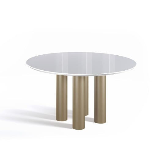 Mesa de Jantar Lunari Redonda Tampo Vidro Bases Tubular Metálica