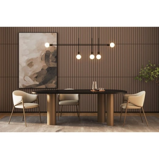 Mesa de Jantar Nyanza Design Orgânico Tampo Vidro Base Cilíndrica Metálica