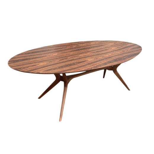Mesa de Jantar Pé Palito Oval Tampo Pau Ferro Base Madeira Maciça Eucalipto Design Retrô