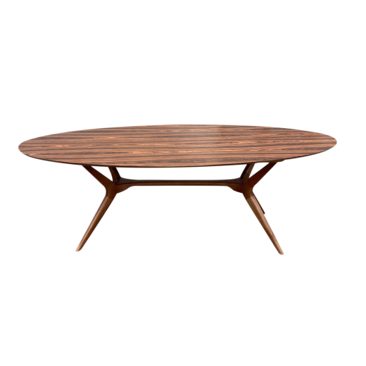 Mesa de Jantar Pé Palito Oval Tampo Pau Ferro Base Madeira Maciça Eucalipto Design Retrô