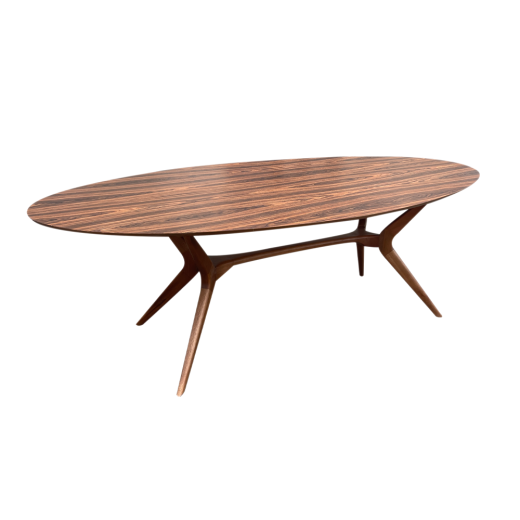 Mesa de Jantar Pé Palito Oval Tampo Pau Ferro Base Madeira Maciça Eucalipto Design Retrô