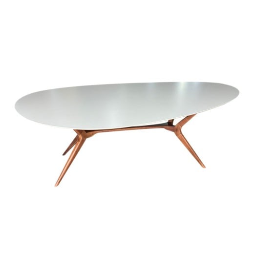 Mesa de Jantar Pé Palito Tampo Orgânico Pintura Laca Base Madeira Maciça Eucalipto Design Retrô