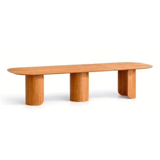 Mesa de Jantar Persis Tampo Bipartido Laminado com Extensão em Lâmina Invertida Base Madeira de Manejo Design by Studio 3 Design