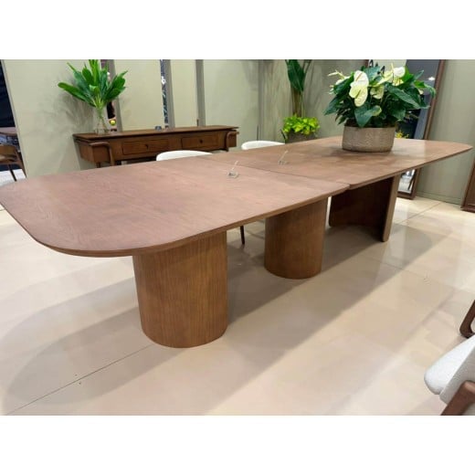 Mesa de Jantar Vereda Tampo Bipartido Laminado com Extensão em Lâmina Invertida Base Madeira de Manejo Design by Studio 3 Design