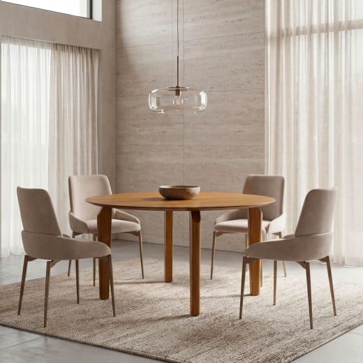 Mesa de Jantar Potyra Design Redondo Tampo Lâmina Cinamomo Base Madeira Maciça Tingida