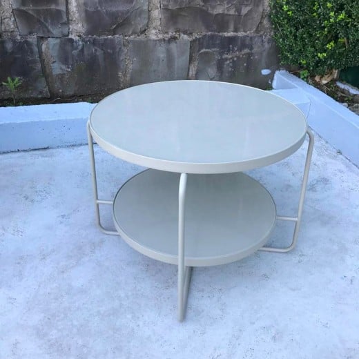 Mesa Lateral Camden Tampos Redondos em Espelho e Vidro Marmorizado Estrutura em Aço Carbono com Pintura Epóxi