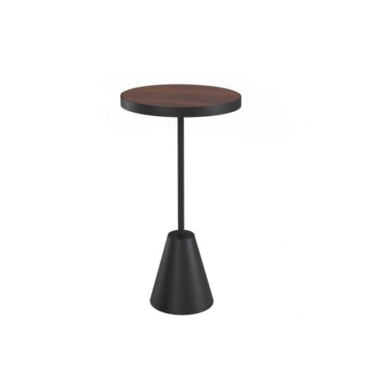 Mesa Lateral Emona Redonda Tampo Madeira com Aro Metálico Haste e Base Cônica Aço Carbono com Pintura Epóxi 