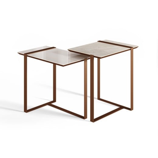 Mesa Lateral Fenice Tampo Retangular em Madeira e Base em Chapa de Aço Carbono com Pintura Epóxi