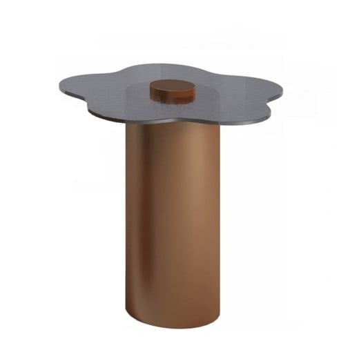 Mesa Lateral Lorys Tampo Orgânico em Vidro Base Cilíndrica em Aço Carbono com Pintura Epóxi 