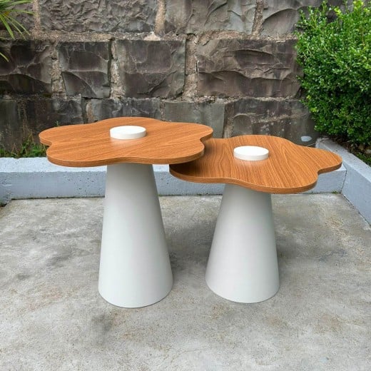 Mesa Lateral Lorys II Tampo Orgânico Madeira Base Cônica em Aço Carbono com Pintura Epóxi 