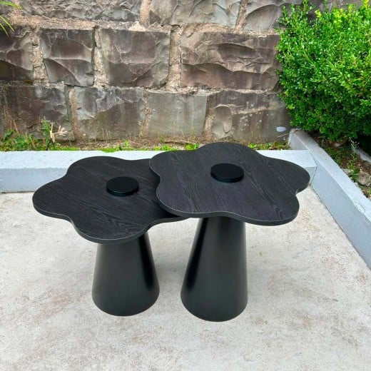 Mesa Lateral Lorys II Tampo Orgânico Madeira Base Cônica em Aço Carbono com Pintura Epóxi 