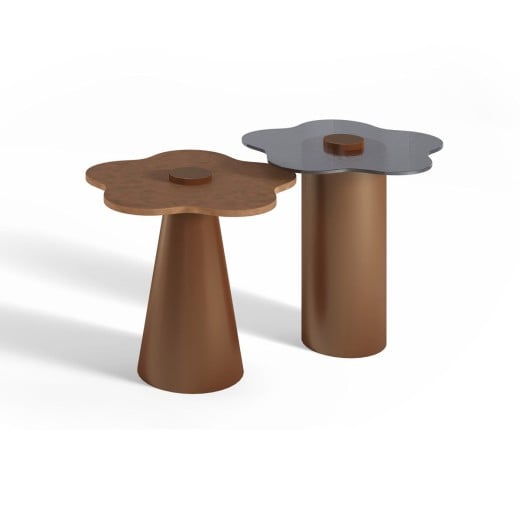 Mesa de Centro Eloá Duo Redonda Tampo com Aro Metálico Base Aço Carbono com Pintura Epóxi