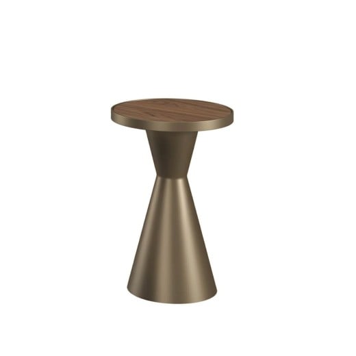 Mesa Lateral Luanza Redonda Tampo Madeira Pintada com Aro Metálico Base Aço Carbono com Pintura Epóxi 