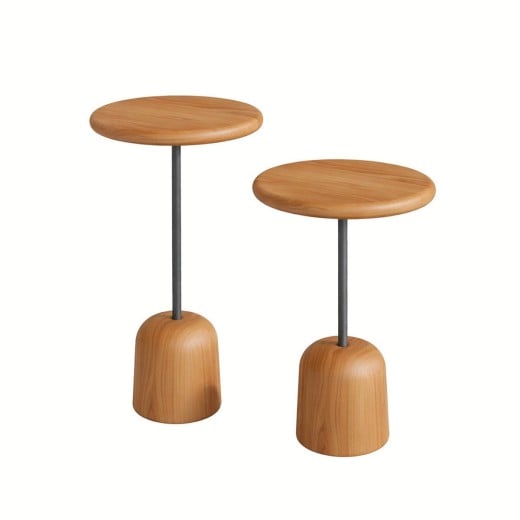 Mesa Lateral Mitte Tampo Redondo Laminado Haste Metal Base em Madeira de Manejo Design by Traço Design
