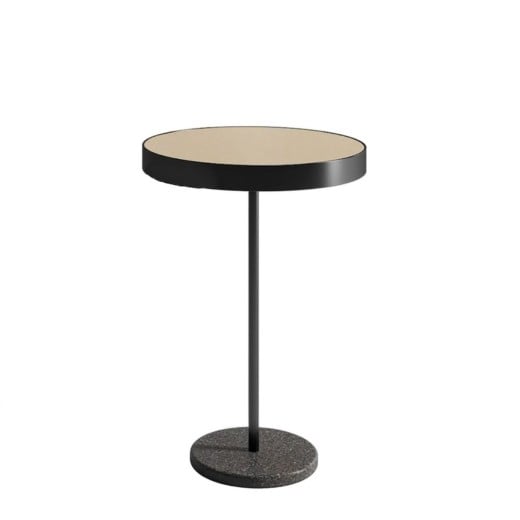 Mesa Lateral Zell Redonda Tampo Madeira Pintada com Aro Metálico Haste e Base Disco em Aço Carbono com Pintura Epóxi 