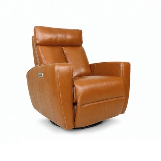 Poltrona Keller Glider Elétrica Relax com Balanço e Giro USB Integrado em Couro Legítimo Base Metálica