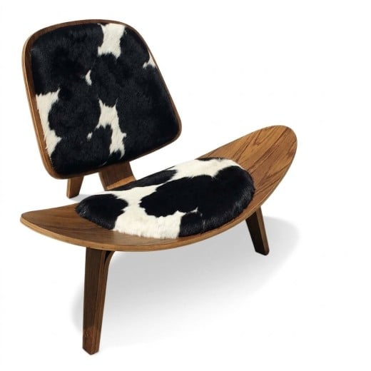 Poltrona Shell Couro de Pelo Natural Freijó Peça do Designer Hans Wegner c/ Tecidos Personalizados