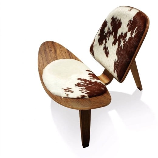 Poltrona Shell Couro de Pelo Natural Freijó Peça do Designer Hans Wegner c/ Tecidos Personalizados