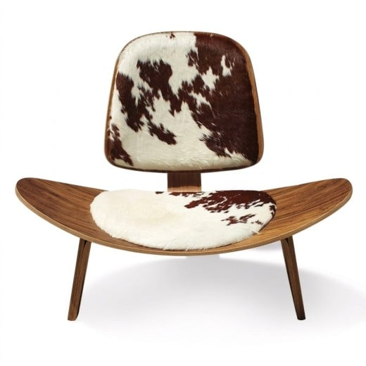Poltrona Shell Couro de Pelo Natural Freijó Peça do Designer Hans Wegner c/ Tecidos Personalizados