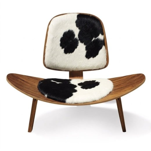 Poltrona Shell Couro de Pelo Natural Freijó Peça do Designer Hans Wegner c/ Tecidos Personalizados