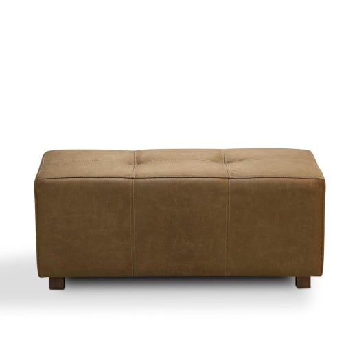 Puff Ayshan Retangular Couro Natural Estrutura Madeira de Lei Eucalipto Design Artesanal
