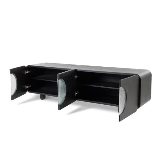 Sofá Table Sublime com Portas Detalhe Vidro Fusing Estrutura Lâmina de Madeira Pés Madeira Maciça Tauari