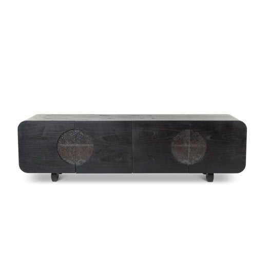 Sofá Table Sublime com Portas Detalhe Vidro Fusing Estrutura Lâmina de Madeira Pés Madeira Maciça Tauari