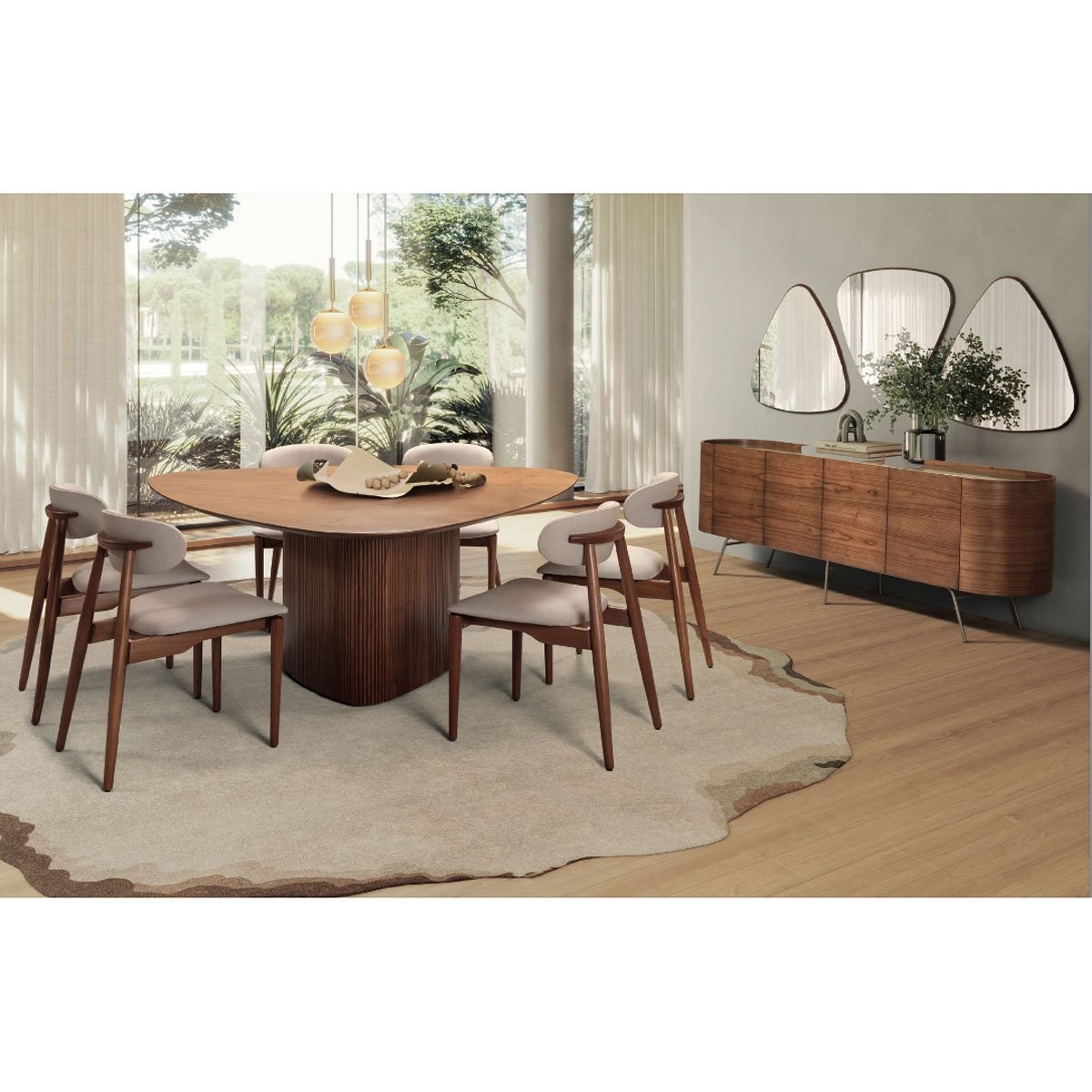 Balcão Loreta Design Oblongo com 4 Portas Acabamento Laminado Pés em Metal