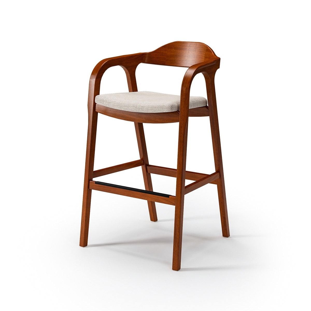 Banqueta Devany Assento Estofado Anatômico Encosto Curvo com Braços Integrados e Estrutura em Madeira Eucalipto Design Ramon Zancanaro