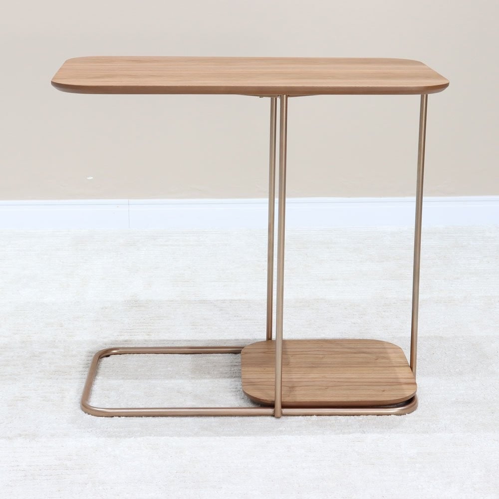 Mesa de Apoio Olissya Retangular Tampo Madeira Base Metal