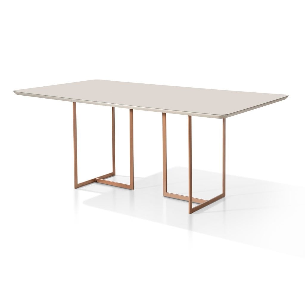 Mesa de Jantar Gaeta Retangular Tampo com Lâmina Cinamomo Base Aço Carbono Pintura Eletrostática Design Moderno