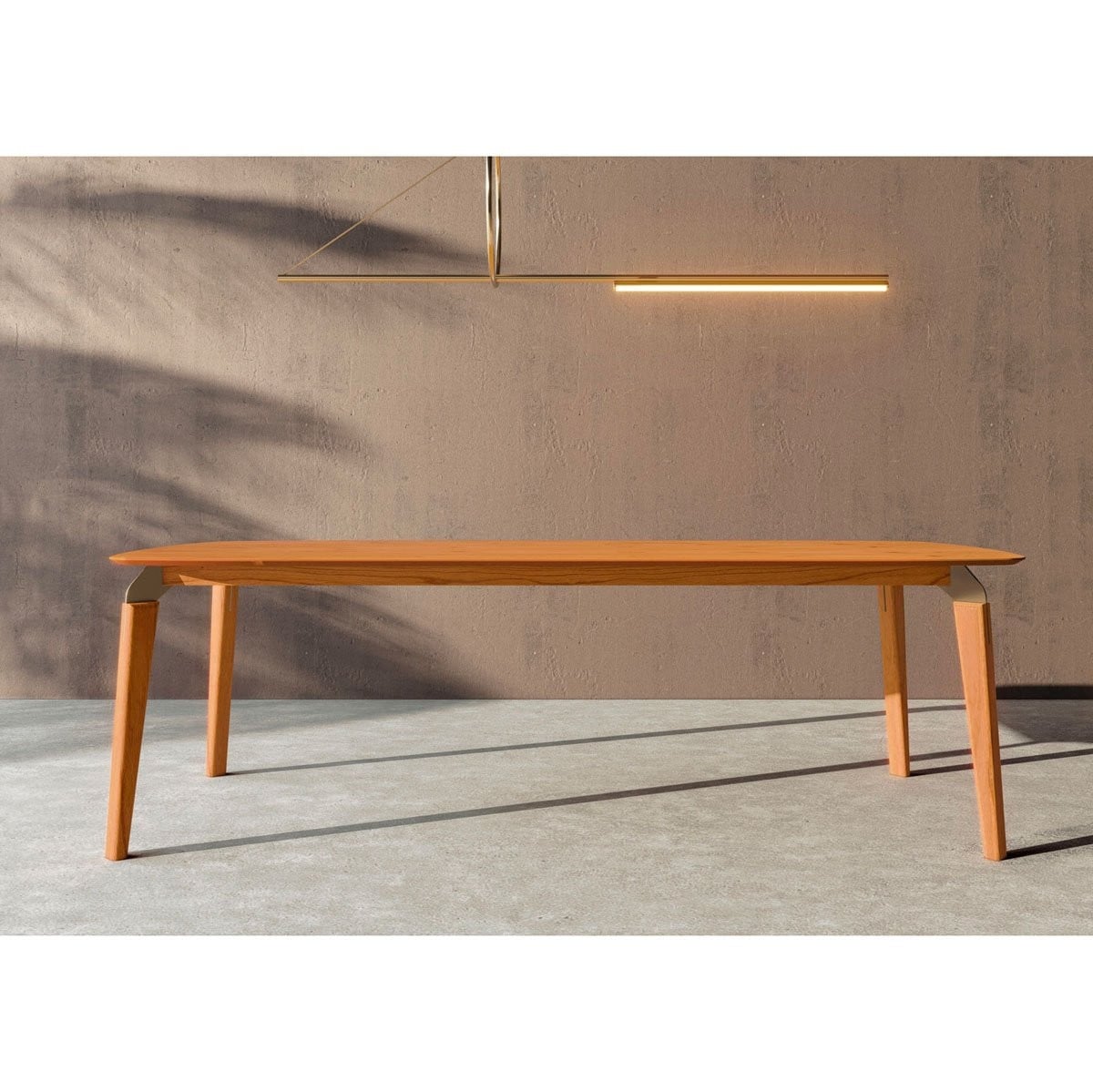 Mesa de Jantar Kedha Retangular Tampo em Lâmina de Carvalho Americano Base Madeira Tingida Detalhes em Metal Design by YE Design